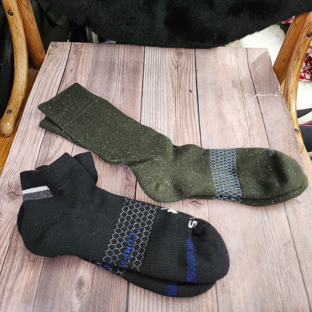 Bombas Mens Large Socks Bundle Black Ankle Olive Green Speckled Crew 2 Pairs